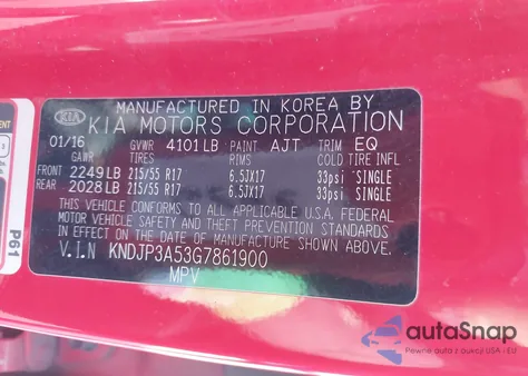 2016 Kia Soul + z USA, uszkodzony, nr VIN KNDJP3A53G7861900